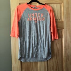 Women’s grey & peach Under Armor Baseball T-shirt